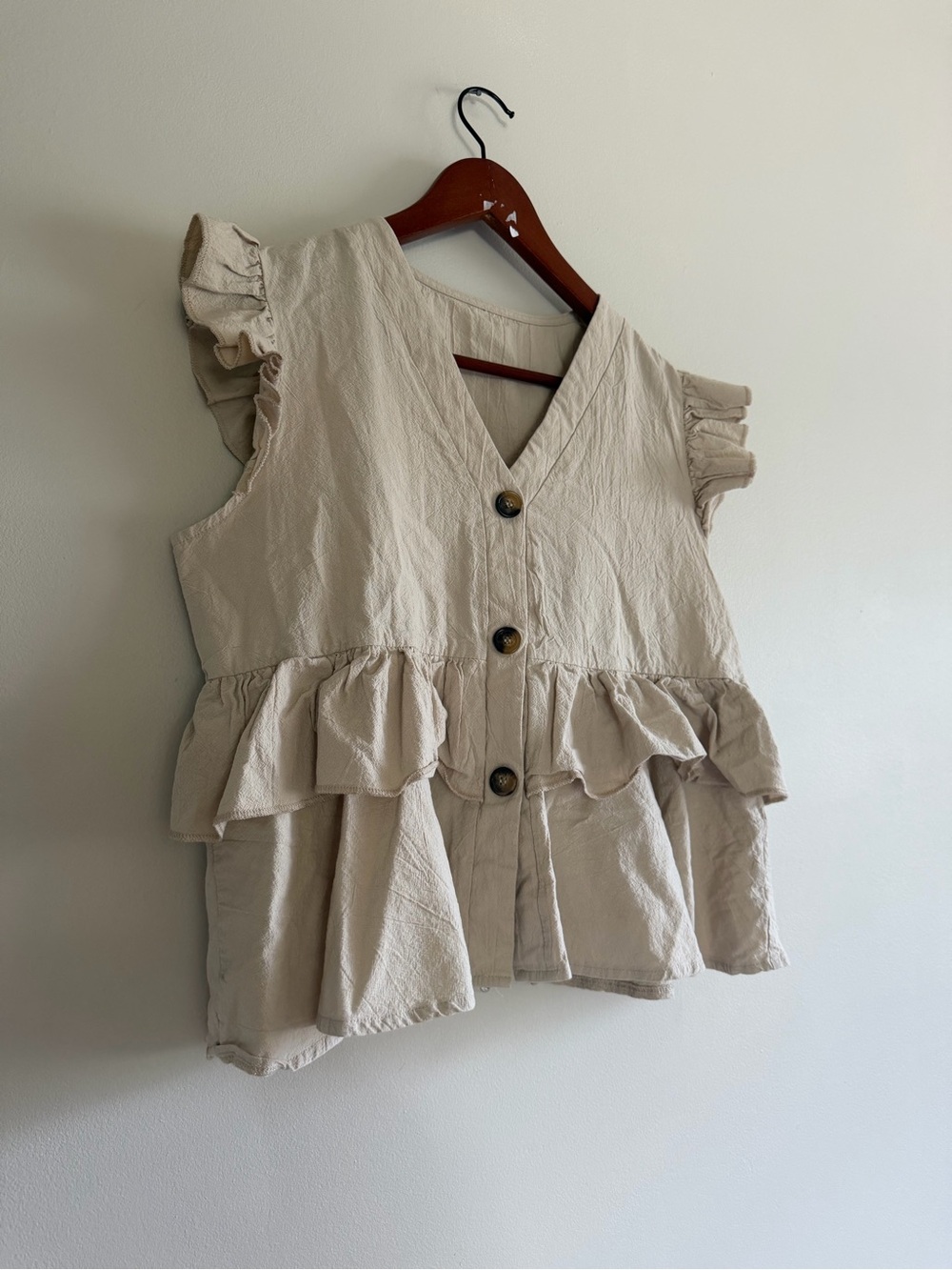 Cottagecore Ruffle Peplum Button Front Cotton Blouse